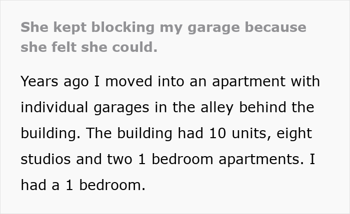 Text excerpt about a man towing entitled neighbor’s car for blocking his garage and her demanding $300 shamelessly. Text excerpt about a man towing entitled neighbor’s car for blocking his garage and her demanding $300 shamelessly.