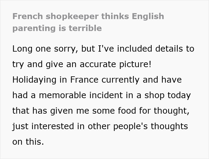 British woman on holiday in France receiving a parenting lecture from a French shop owner during shopping trip. British woman on holiday in France receiving a parenting lecture from a French shop owner during shopping trip.
