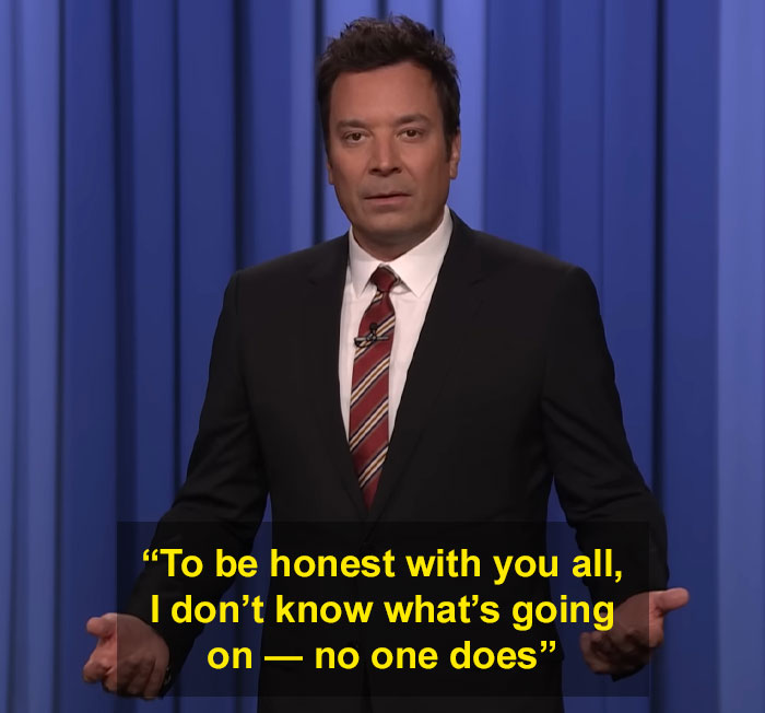 Jimmy Fallon speaking on stage in a suit and tie, addressing the Jimmy Kimmel show suspension with a serious expression. Jimmy Fallon speaking on stage in a suit and tie, addressing the Jimmy Kimmel show suspension with a serious expression.