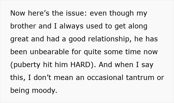 Text explaining a woman’s teen brother becoming a nightmare to deal with and her dad flipping when she refuses to babysit him. Text explaining a woman’s teen brother becoming a nightmare to deal with and her dad flipping when she refuses to babysit him.