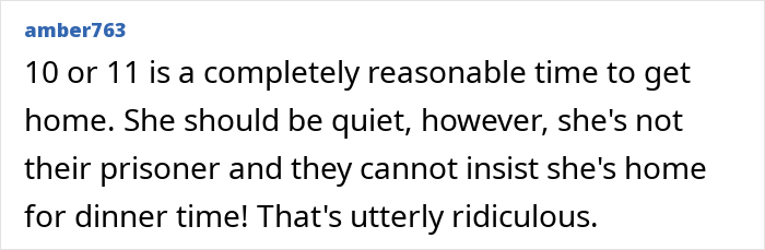 Comment on live-in nanny curfew debate, discussing reasonable curfew time and calling restrictions ridiculous. Comment on live-in nanny curfew debate, discussing reasonable curfew time and calling restrictions ridiculous.