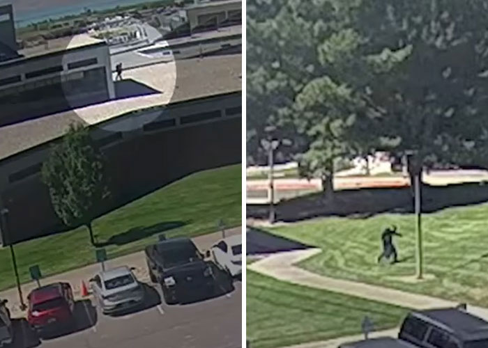 Surveillance images showing a figure outside near trees and a parking lot related to Charlie Kirk incident debate. Surveillance images showing a figure outside near trees and a parking lot related to Charlie Kirk incident debate.