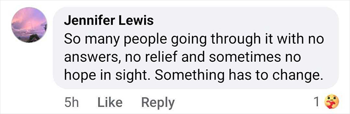 Comment by Jennifer Lewis expressing frustration over people with no answers or relief, highlighting the need for change. Comment by Jennifer Lewis expressing frustration over people with no answers or relief, highlighting the need for change.