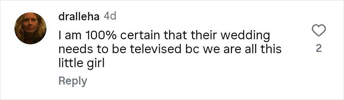 Comment about Taylor Swift's wedding and a child's reaction, shared in a social media post discussion. Comment about Taylor Swift's wedding and a child's reaction, shared in a social media post discussion.