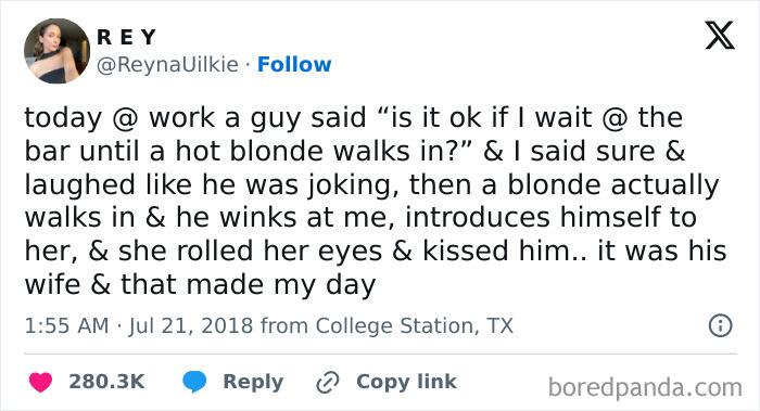 Tweet about a wholesome relationship moment with humor and unexpected wife appearance, perfect for relationship memes.