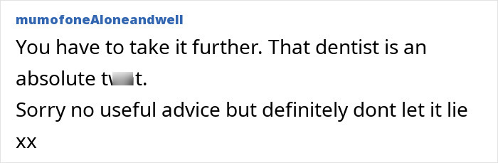 Screenshot of an online comment criticizing a dentist for discriminating against an autistic child. Screenshot of an online comment criticizing a dentist for discriminating against an autistic child.