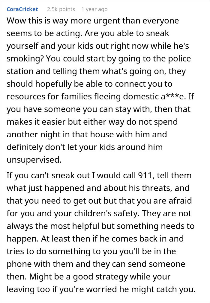 Comment advising a woman on urgent steps to protect herself and children from domestic abuse after giving husband another chance. Comment advising a woman on urgent steps to protect herself and children from domestic abuse after giving husband another chance.
