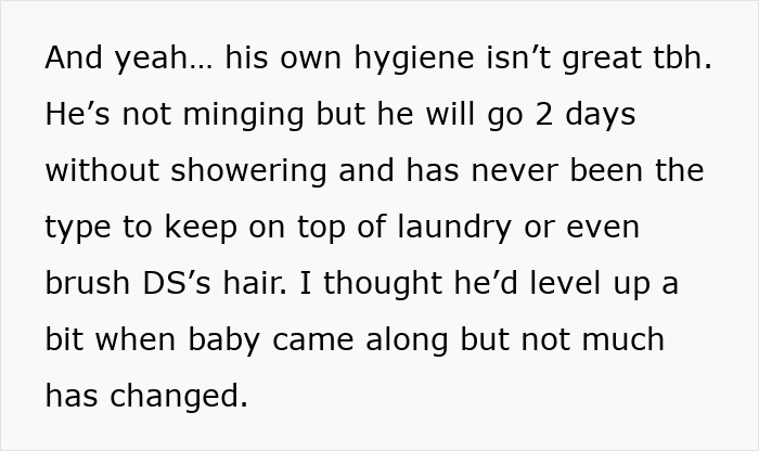 Text excerpt discussing dad’s hygiene habits and lack of care for son’s hygiene after becoming a first-time caregiver. Text excerpt discussing dad’s hygiene habits and lack of care for son’s hygiene after becoming a first-time caregiver.
