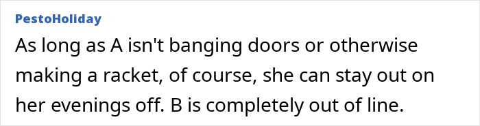 Screenshot of an online comment debating a live-in nanny placed under a curfew on her nights off. Screenshot of an online comment debating a live-in nanny placed under a curfew on her nights off.