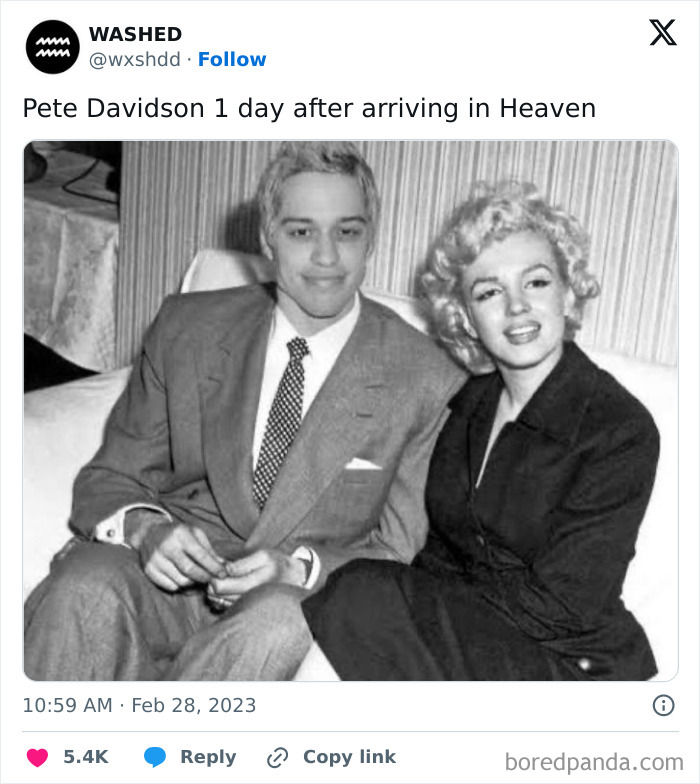 Black and white meme image of two people sitting on a couch, part of super culture entertaining posts and memes.