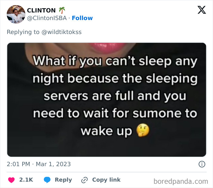 TikTok screenshot text about sleeping servers being full and waiting to wake up, related to smart TikTok content.