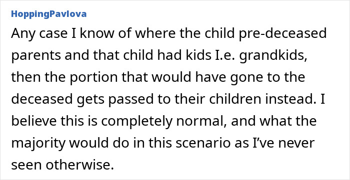 Text excerpt from an online forum discussing estate division where a mother-in-law leaves half to husband and half to niece.