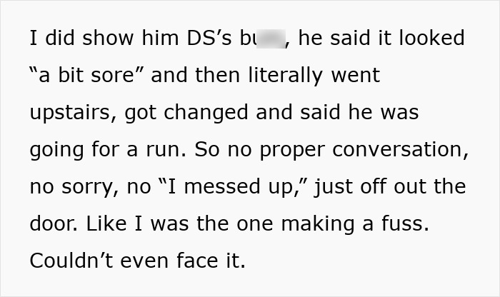 Text excerpt from a story about a dad forgetting to change his son's diaper and feed him, frustrating the mom. Text excerpt from a story about a dad forgetting to change his son's diaper and feed him, frustrating the mom.