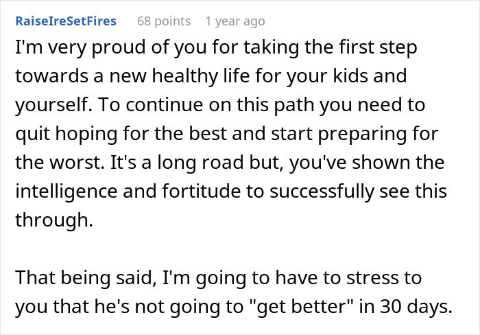 Comment praising someone’s effort to create a healthy life and advising realistic expectations about husband’s improvement. Comment praising someone’s effort to create a healthy life and advising realistic expectations about husband’s improvement.