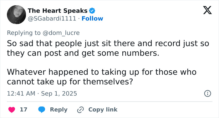 Twitter post expressing sadness over people recording an angry mob ambushes Walmart employee instead of intervening. Twitter post expressing sadness over people recording an angry mob ambushes Walmart employee instead of intervening.