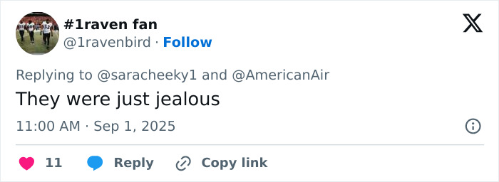 Screenshot of a social media reply commenting on big breasts discrimination involving a flight attendant and model controversy. Screenshot of a social media reply commenting on big breasts discrimination involving a flight attendant and model controversy.