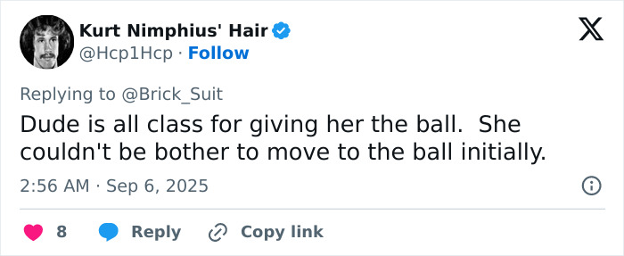Tweet from Kurt Nimphius' Hair criticizing a Phillies Karen for snatching a home run ball during a birthday celebration. Tweet from Kurt Nimphius' Hair criticizing a Phillies Karen for snatching a home run ball during a birthday celebration.