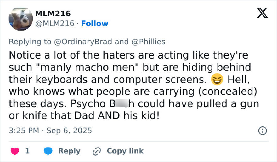 Tweet discussing backlash and threats related to the woman mistaken for Phillies Karen after home run ball meltdown. Tweet discussing backlash and threats related to the woman mistaken for Phillies Karen after home run ball meltdown.