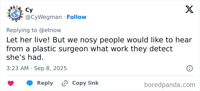Tweet discussing Jessica Simpson sparking plastic surgery rumors after her unrecognizable appearance on the VMAs red carpet. Tweet discussing Jessica Simpson sparking plastic surgery rumors after her unrecognizable appearance on the VMAs red carpet.