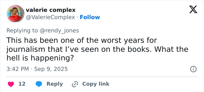 Screenshot of a Twitter reply criticizing journalism amid fans praising Chase Infiniti’s response to a reporter’s question. Screenshot of a Twitter reply criticizing journalism amid fans praising Chase Infiniti’s response to a reporter’s question.