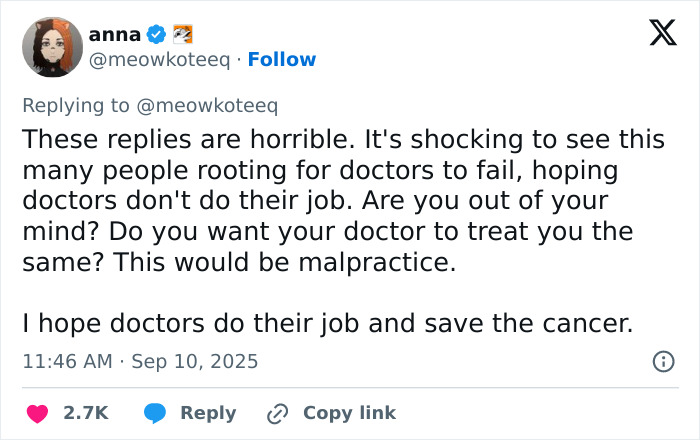 Twitter user expressing concern over violent reactions and cancer rumors related to J.K. Rowling, urging support for doctors. Twitter user expressing concern over violent reactions and cancer rumors related to J.K. Rowling, urging support for doctors.