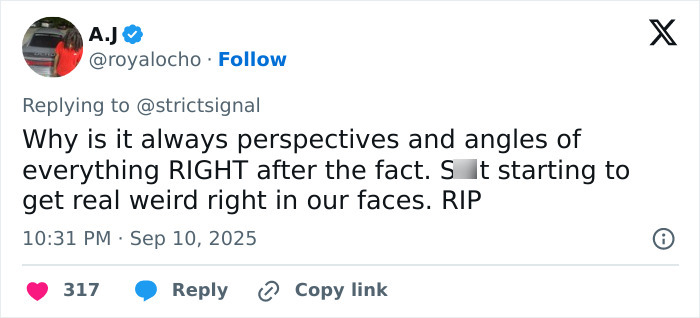 Screenshot of a tweet discussing perspectives and angles related to Charlie Kirk sniper’s rooftop nest and attacker’s POV. Screenshot of a tweet discussing perspectives and angles related to Charlie Kirk sniper’s rooftop nest and attacker’s POV.