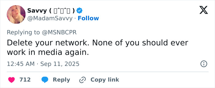 Twitter post from user Savvy criticizing the media, related to commentator fired after Charlie Kirk remarks following Utah tragedy. Twitter post from user Savvy criticizing the media, related to commentator fired after Charlie Kirk remarks following Utah tragedy.