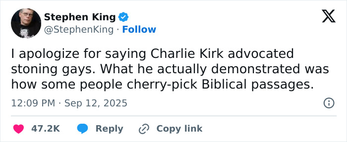 Elon Musk Has Strong One Word Response To Stephen King's False Allegation Against Charlie Kirk After His Passing Elon Musk Has Strong One Word Response To Stephen King's False Allegation Against Charlie Kirk After His Passing