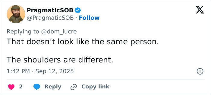 Screenshot of a tweet discussing differences in appearance related to Charlie Kirk's assassin FBI capture details. Screenshot of a tweet discussing differences in appearance related to Charlie Kirk's assassin FBI capture details.