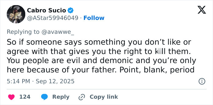 Screenshot of a social media reply where The Rock's daughter doubles down on remarks about Charlie Kirk amid a firestorm. Screenshot of a social media reply where The Rock's daughter doubles down on remarks about Charlie Kirk amid a firestorm.
