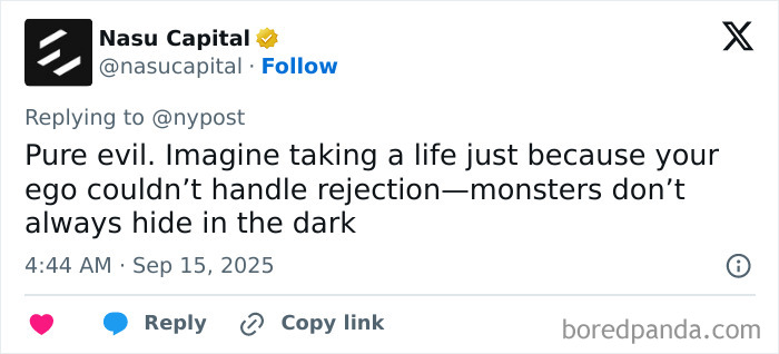 Screenshot of a social media reply condemning a maniac driver’s shocking response after running over a teen who rejected him.