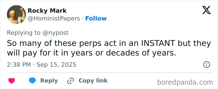 Screenshot of a Twitter reply discussing consequences faced by a maniac driver after running over a teen.