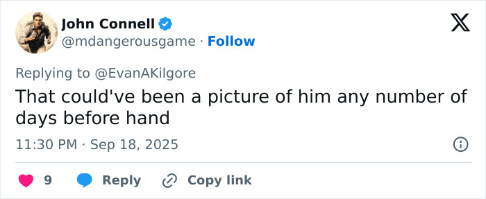 Screenshot of a tweet disputing the timing of an alleged exclusive photo related to Tyler Robinson after Kirk crime. Screenshot of a tweet disputing the timing of an alleged exclusive photo related to Tyler Robinson after Kirk crime.