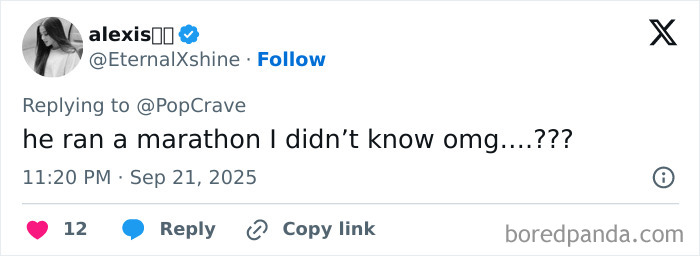 Tweet on a mobile screen reacting to Harry Styles secretly running Berlin Marathon with impressive speed. Tweet on a mobile screen reacting to Harry Styles secretly running Berlin Marathon with impressive speed.