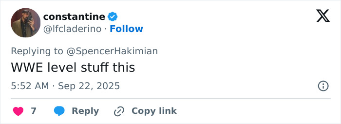 Screenshot of a Twitter reply calling an event WWE level stuff, sparking netizens’ reactions to Erika’s surprising entrance. Screenshot of a Twitter reply calling an event WWE level stuff, sparking netizens’ reactions to Erika’s surprising entrance.