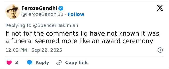 Tweet criticizing Charlie Kirk memorial organizers, comparing the event to WWE level stuff due to Erika’s surprising entrance. Tweet criticizing Charlie Kirk memorial organizers, comparing the event to WWE level stuff due to Erika’s surprising entrance.