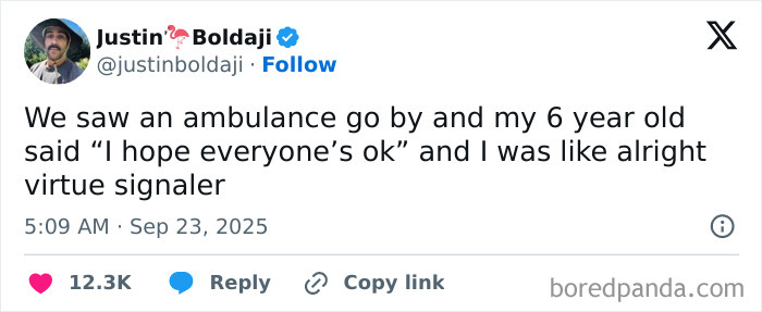 Tweet humor with a funny remark from a six-year-old about an ambulance seen, showcasing the funniest tweets of September.