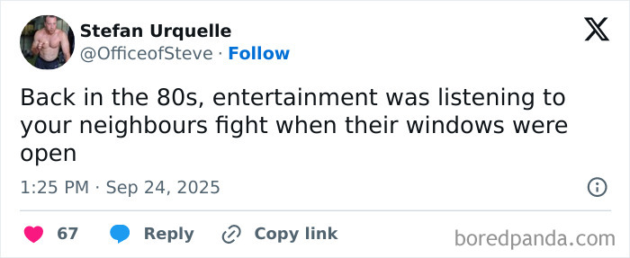 Tweet about 80s entertainment humor, part of parenting posts that might make you chuckle even without kids.