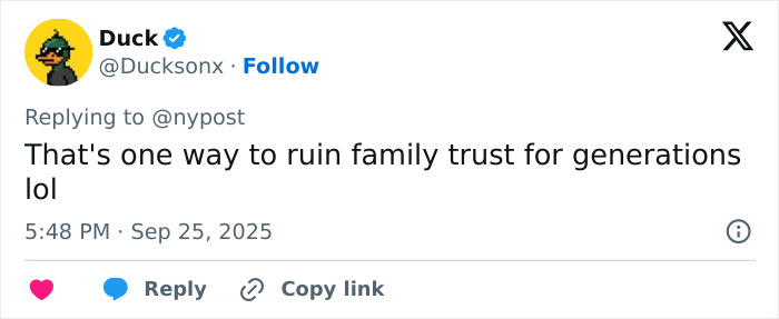 Tweet from user Ducksonx commenting on family trust issues related to surgeon detained alongside teen’s mom case.