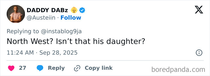 Screenshot of a social media post discussing Kanye West listing daughter North West in a public betrayal list. Screenshot of a social media post discussing Kanye West listing daughter North West in a public betrayal list.