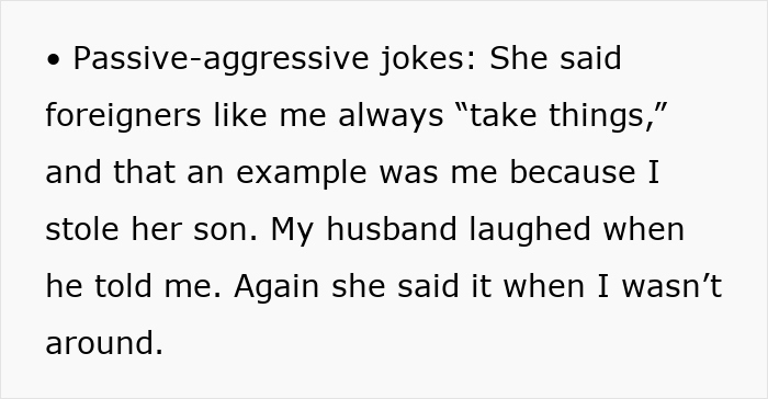 Text discussing passive-aggressive behavior from inlaws who push boundaries during divorce situations.
