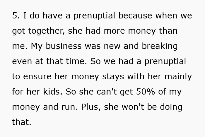 Text excerpt discussing prenup protecting money for kids and preventing stepkids expecting inheritance after indifferent treatment of stepdad. Text excerpt discussing prenup protecting money for kids and preventing stepkids expecting inheritance after indifferent treatment of stepdad.