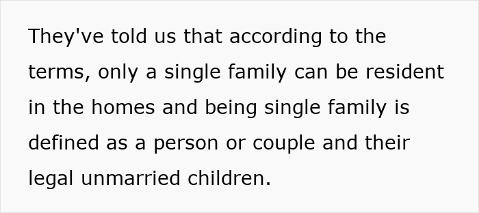 Text explaining HOA’s single-family rule restricting house residency to a person or couple and their legal unmarried children.