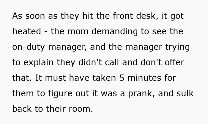 Text describing hotel guests with no civic sense disturbing neighbors and a prank resulting in 5 AM revenge against them. Text describing hotel guests with no civic sense disturbing neighbors and a prank resulting in 5 AM revenge against them.
