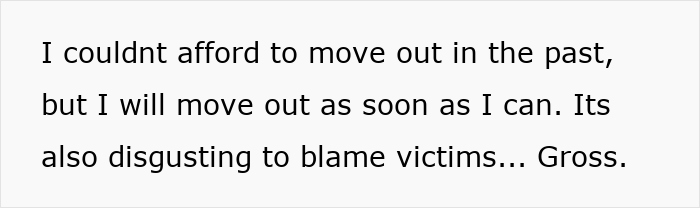 Text excerpt about moving out and blaming victims, reflecting a parent's conflict over daughter's cat while pregnant sister visits. Text excerpt about moving out and blaming victims, reflecting a parent's conflict over daughter's cat while pregnant sister visits.