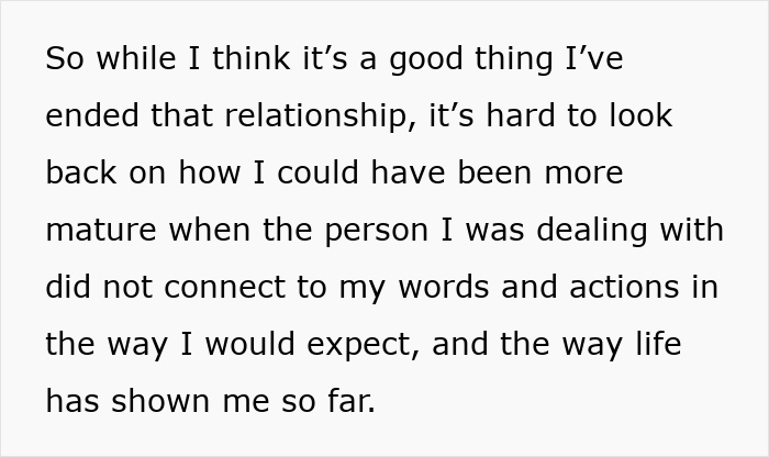 Text excerpt showing reflection on ending a relationship after a disappointing anniversary gift from new girlfriend. Text excerpt showing reflection on ending a relationship after a disappointing anniversary gift from new girlfriend.