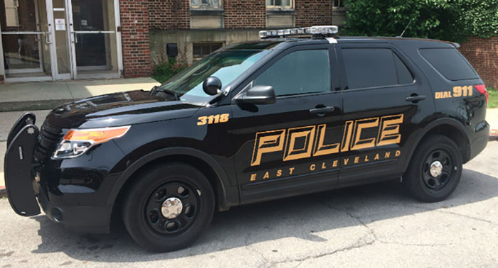 Black East Cleveland police SUV parked on a street, related to cop opens fire on teens porta-potty prank incident. Black East Cleveland police SUV parked on a street, related to cop opens fire on teens porta-potty prank incident.