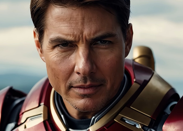 Close-up of a man in an Iron Man suit representing the Avengers AI recast as a 90s Hollywood movie character. Close-up of a man in an Iron Man suit representing the Avengers AI recast as a 90s Hollywood movie character.