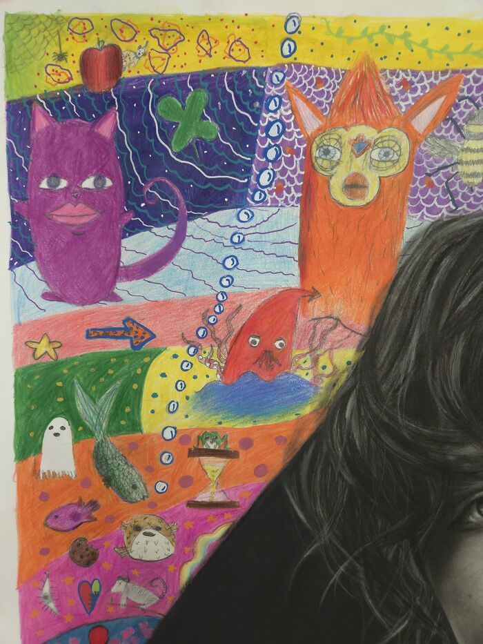 My Daughter Crashed My Huge Charcoal Drawing, And Made It Way Better My Daughter Crashed My Huge Charcoal Drawing, And Made It Way Better