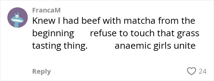 Social media comment warning about matcha, expressing negative views on the trendy drink linked to health concerns. Social media comment warning about matcha, expressing negative views on the trendy drink linked to health concerns.